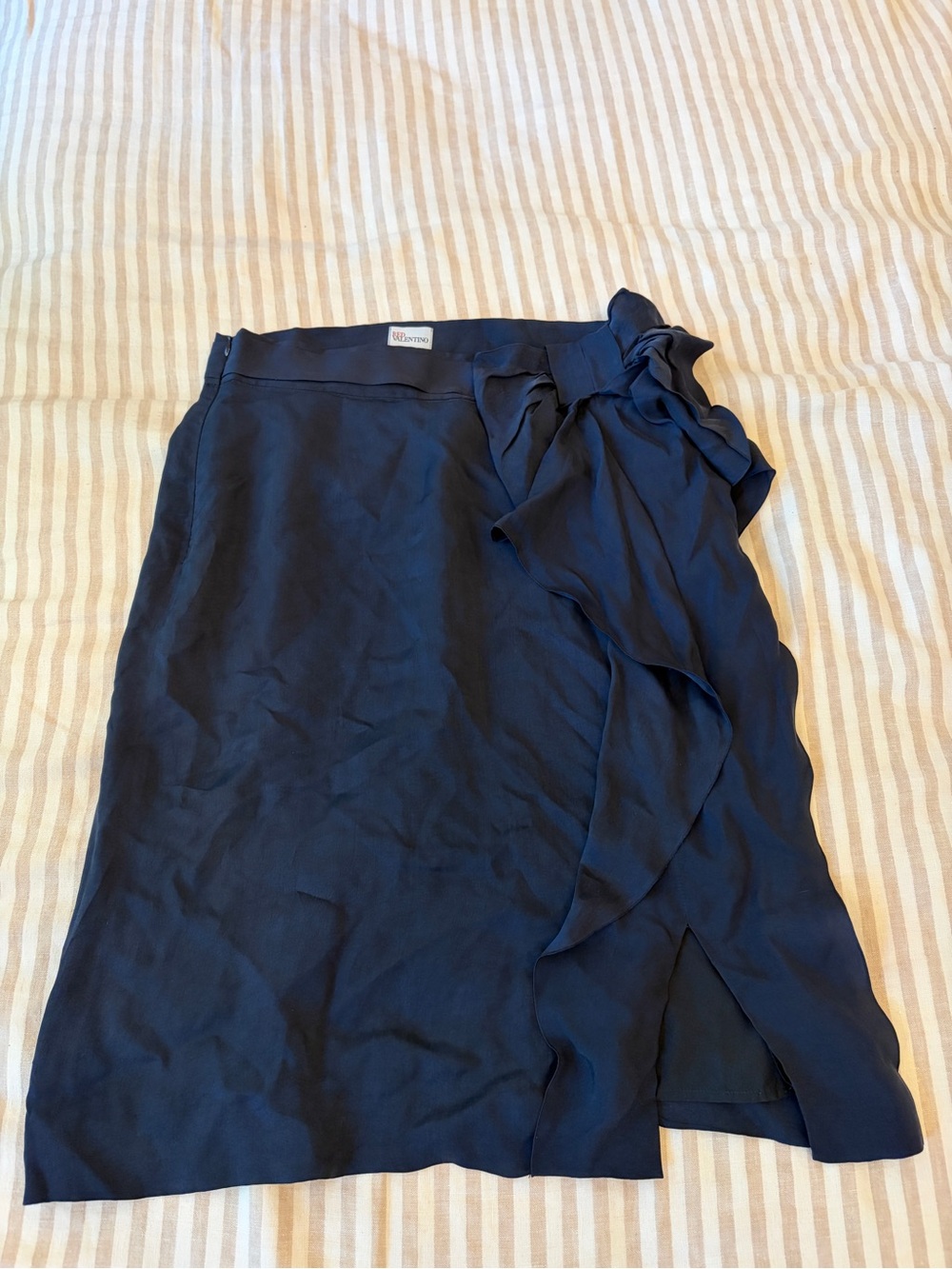 RED Valentino Navy Ruffle Wrap Midi Skirt